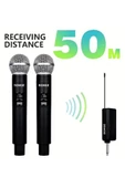 Profesyonel Çiftli Kablosuz Mikrofon Seti Karaoke Şarj Edilebilir 50 Metre Mesafe thumbnail 1