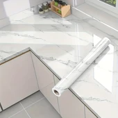 Mermer Desenli Mutfak Duvar Kağıdı Sticker - 5m X 60cm: Su Ve Yağa Dayanıklı, Yüksek Sıcaklık Esnekliğine Sahip Tezgah, Dolap, Ocak Yenileme Folyosu T10 thumbnail 5