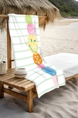 Dijital Baskı Plaj Deniz Havlusu Emoji Desenli Peştamal HVL0202 RENKLİ 80 X 160 thumbnail 3