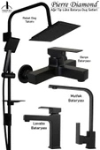 Mutfak Lavabo Banyo Bataryası ve Robot Duş Siyah Renk Takımı Ağır Lüks Model Kare Musluk Armatür thumbnail 1