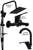 Banyo Lavabo Bataryası ve Robot Duş Takımı Siyah Renk Musluk Armatür Baston Model thumbnail 1