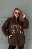 Yarım Fermuarlı Oversize "NYC" Baskılı Sweat thumbnail 1
