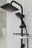 Robot Duş Takımı Siyah Renk Geniş Şampuanlıklı Lüks El ve Tepe Duş Başlığı Spiral Hortum Seti thumbnail 3