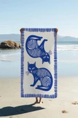 Dijital Baskı Plaj Deniz Havlusu Kedi Desenli Peştamal HVL0129 RENKLİ 80 X 160 thumbnail 1
