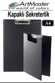 A4 Siyah Kapaklı Sekreterlik 1 Adet Renkli Klipsli Metal Mekanizmalı 80 Yaprak Kapasiteli Ofis Büro thumbnail 1
