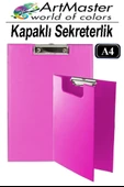A4 Pembe Kapaklı Sekreterlik 1 Adet Renkli Klipsli Metal Mekanizmalı 80 Yaprak Kapasiteli Ofis Büro thumbnail 1