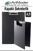 A5 Siyah Kapaklı Sekreterlik 1 Adet Renkli Klipsli Metal Mekanizmalı 80 Yaprak Kapasiteli Ofis Büro thumbnail 1