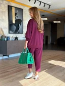 MDB Kadın Uzun Kollu Bisiklet Yaka Viskon Iki Iplik Mor Bluz Ve Pantolon Ikili Takım thumbnail 2