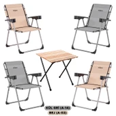 4 Adet Katlanır Kamp Sandalyesi ve Masa Seti - Rock - Kül Gri / Bej - Bardaklıklı - 140 KG thumbnail 1