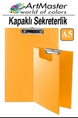 A5 Turuncu Kapaklı Sekreterlik 1 Adet Renkli Klipsli Metal Mekanizmalı 80 Yaprak Kapasiteli Ofis Büro thumbnail 1