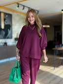 MDB Kadın Uzun Kollu Bisiklet Yaka Viskon Iki Iplik Mor Bluz Ve Pantolon Ikili Takım thumbnail 3