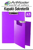 A5 Mor Kapaklı Sekreterlik 1 Adet Renkli Klipsli Metal Mekanizmalı 80 Yaprak Kapasiteli Ofis Büro thumbnail 1
