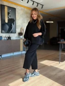 MDB Kadın Uzun Kollu Bisiklet Yaka Viskon Iki Iplik Bluz Ve Pantolon Ikili Takım thumbnail 3