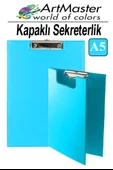 A5 Açık Mavi Kapaklı Sekreterlik 1 Adet Renkli Klipsli Metal Mekanizmalı 80 Yaprak Kapasiteli Ofis Büro thumbnail 1