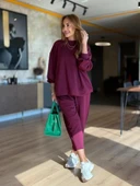 MDB Kadın Uzun Kollu Bisiklet Yaka Viskon Iki Iplik Mor Bluz Ve Pantolon Ikili Takım thumbnail 1