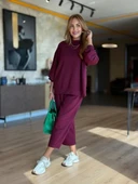 MDB Kadın Uzun Kollu Bisiklet Yaka Viskon Iki Iplik Mor Bluz Ve Pantolon Ikili Takım thumbnail 4