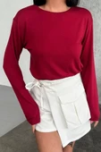 Rahat Ve Şık Uzun Kollu Bisiklet Yaka Likralı Viskon Penye Body Bordo thumbnail 2