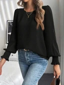 MDB Kadın Uzun Kollu Yuvarlak Yaka Aerobin Bluz thumbnail 3