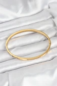 316L Çelik Gold Renk Zirkon Taşlı 65 mm İnce Kadın Kelepçe Bileklik thumbnail 2