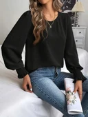 MDB Kadın Uzun Kollu Yuvarlak Yaka Aerobin Bluz thumbnail 4