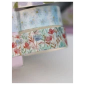 Vintage Washi Tape Bant Baskılı Yapışkanlı Maskeleme Kağıdı 45D Desenli Bant 10'lu - Mavi Çiçek Yaprak thumbnail 3