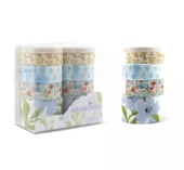 Vintage Washi Tape Bant Baskılı Yapışkanlı Maskeleme Kağıdı 45D Desenli Bant 10'lu - Mavi Çiçek Yaprak thumbnail 2