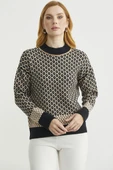 Yarım Balıkçı Renk Motifli Triko Kazak - Siyah thumbnail 3