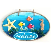 Deniz Temalı Balıklı Deniz Atlı Deniz Yıldızlı Welcome Yazılı El Yapımı Kapı Süsü thumbnail 1