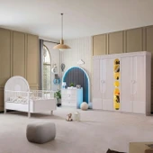 Venüs Çocuk Odası Takımı, Venüs Büyüyen Beşik, Vira 4 Kapaklı Kitaplıklı Dolap, Şifonyer - Beyaz thumbnail 1