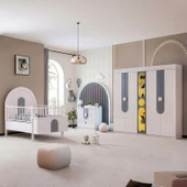 Venüs Çocuk Odası Takımı, Venüs Büyüyen Beşik, Vira 4 Kapaklı Kitaplıklı Dolap, Şifonyer - Gri thumbnail 1