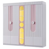 Venüs Çocuk Odası Takımı, Venüs Büyüyen Beşik, Vira 4 Kapaklı Kitaplıklı Dolap, Şifonyer - Pembe thumbnail 4