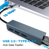 Inca IUTP-03TX Ethernet Usb 3.0+Type-C 3.1 Grişli 000 Mbps 3X3.1Usb Eternet-Çoklayıcı thumbnail 4