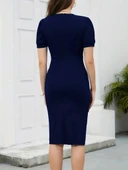 MDB Kadın Kısa Kollu V Yakalı önden Fırfırlı Ithal Krep Elbise thumbnail 5