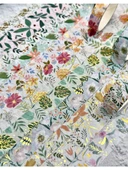 Kare Vintage Washi Tape Bant Yapışkanlı Maskeleme Kağıdı Desenli Bant 12'li - Yeşil Çiçekler thumbnail 2