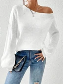 MDB Kadın Uzun Kollu Tek Omuzu Açık Detaylı Triko Bluz thumbnail 2