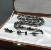 BlackCraft Tıraşlı Gümüş Nakkaş İmame 16'lı Oltu Taşı Tespih thumbnail 2