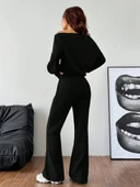 MDB Kadın Uzun Kollu Tek Omuzdan Açık Iki Iplik Bluz Ve Pantolon Ikili Takım thumbnail 3