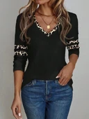 MDB Kadın Uzun Kollu V Yakalı Leopar Desenli Viskon Iki Iplik Bluz thumbnail 1