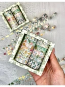 Kare Vintage Washi Tape Bant Yapışkanlı Maskeleme Kağıdı Desenli Bant 12'li - Yeşil Çiçekler thumbnail 1