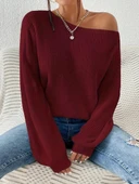 MDB Kadın Uzun Kollu Tek Omuzu Açık Detaylı Triko Bluz thumbnail 1