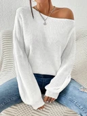 MDB Kadın Uzun Kollu Tek Omuzu Açık Detaylı Triko Bluz thumbnail 1