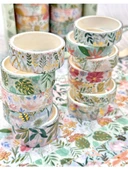 Kare Vintage Washi Tape Bant Yapışkanlı Maskeleme Kağıdı Desenli Bant 12'li - Yeşil Çiçekler thumbnail 3