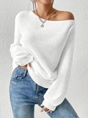 MDB Kadın Uzun Kollu Tek Omuzu Açık Detaylı Triko Bluz thumbnail 4