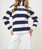 MDB Kadın Uzun Kollu Balıkçı Yaka Fermuar Detay şeritli üç Iplik Kumaş weat thumbnail 1