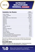 Nutraxin Multivitamin Mineral Powder 300 Gr Magnezyum, Taurin, Kreatin, L Carnitin, Ginseng, Co10, Energy thumbnail 3