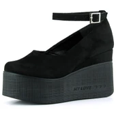 Erkan Saçmacı Tushar Siyah Süet Yuvarlak Burun Bantlı Gizli Dolgu Topuklu Günlük Ayakkabı thumbnail 1