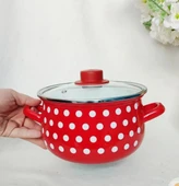 Retro Kırmızı Puantiyeli 20 Cm 3 Litre Emaye Süt Yoğurt Tencere thumbnail 1