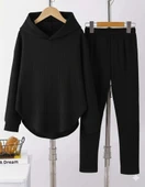 MDB Kadın Uzun Kollu Kapşonlu Meloni Bluz Ve Pantolon Ikili Takım thumbnail 1