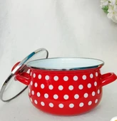 Retro Kırmızı Puantiyeli 20 Cm 3 Litre Emaye Süt Yoğurt Tencere thumbnail 3