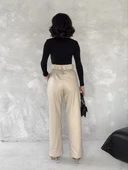 Kendinden ince kemerli deri pantolon bej thumbnail 3